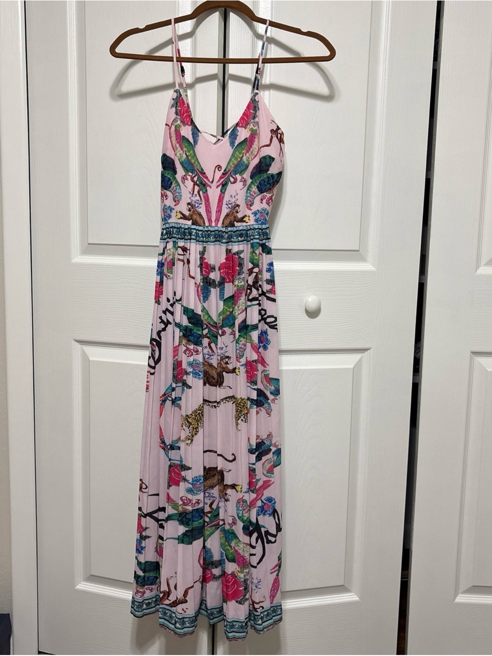 H&M STRAPPY DRESS MIDI FLORAL SUMMER PINK ANIMAL TROPICAL US 4